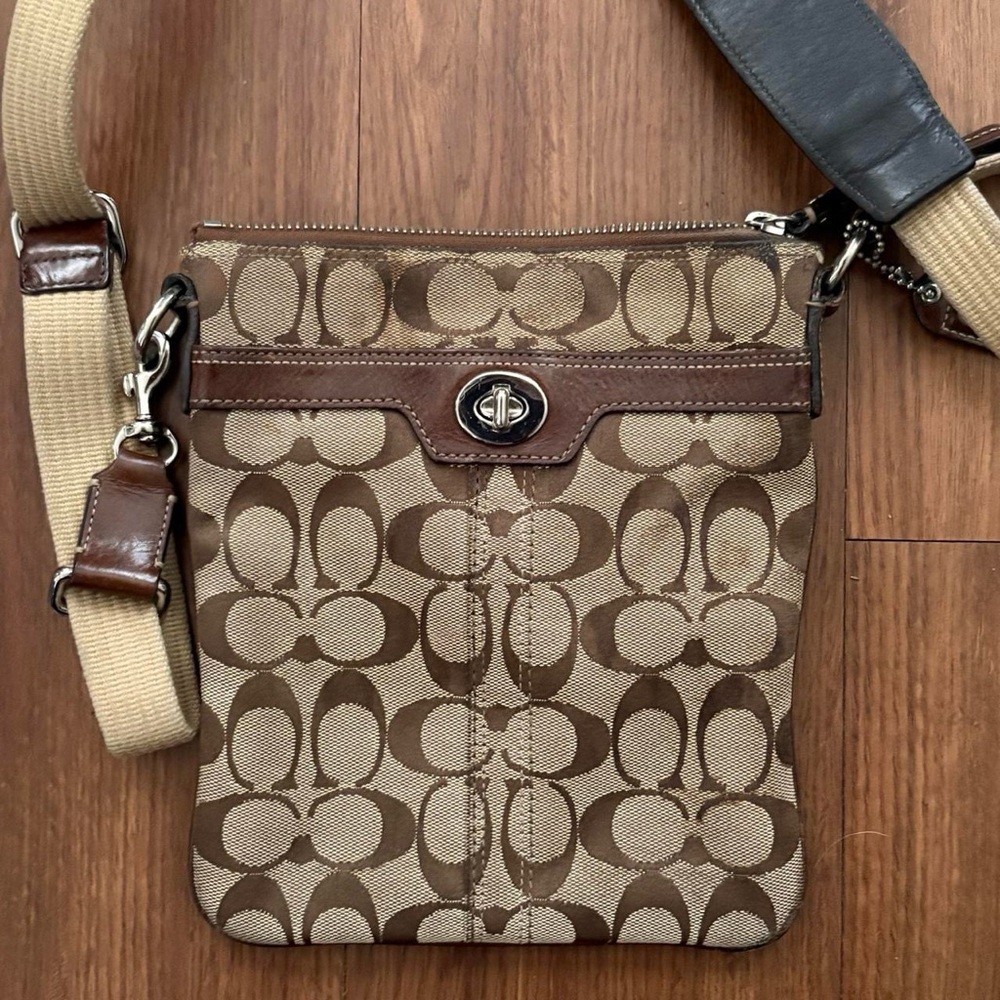 Coach Tan and Brown Signature Crossbody Bag